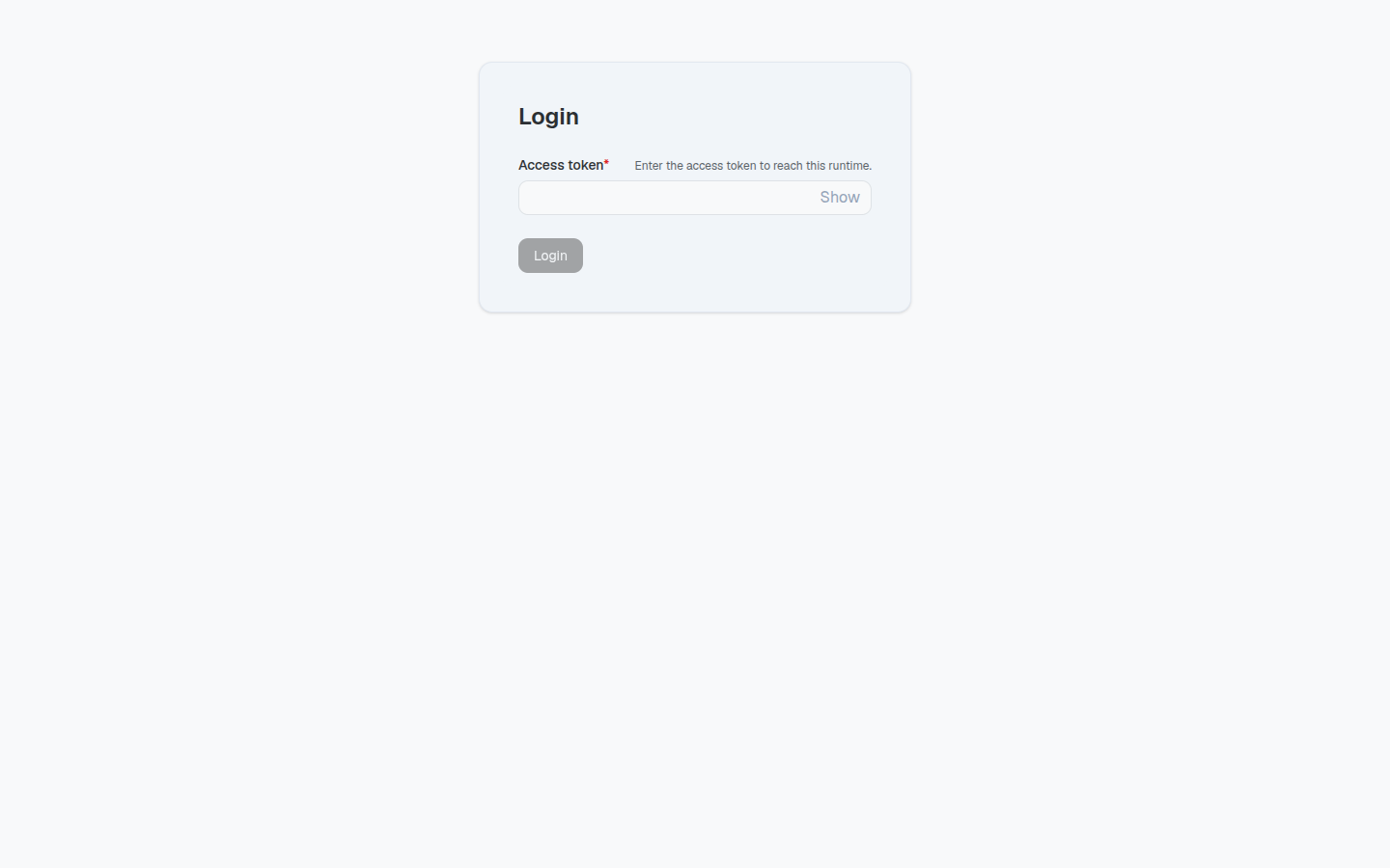 Beam's login page: a single Access token field gating the whole UI