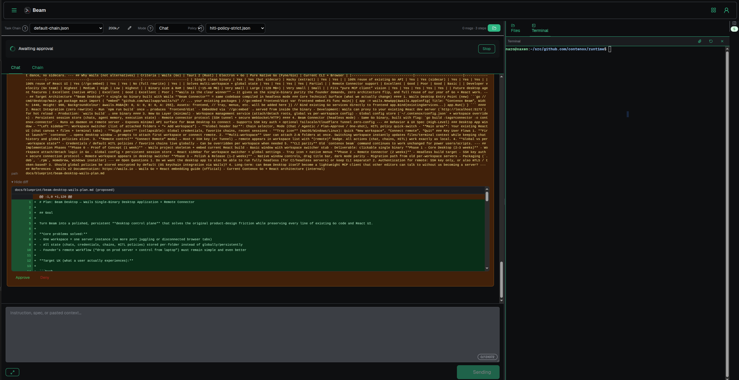 The agent surfaces the full diff before applying it — you see exactly what changes and approve or reject