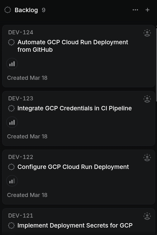 Linear backlog — DEV-122 through DEV-124 created by contenox run in one command